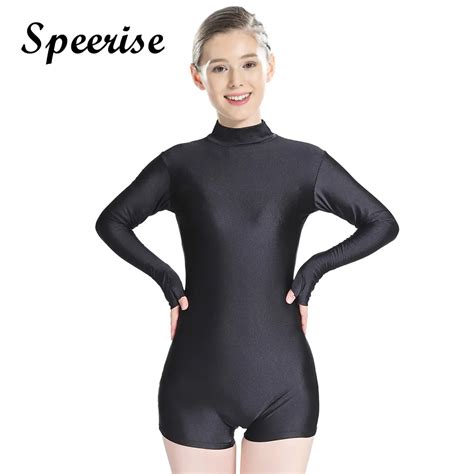 Speerise Womens Black Long Sleeve Leotard Bodysuit Lycra Spandex Shiny Metallic Gymnastics