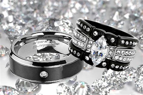 Mabella His And Hers Wedding Ring Sets Couples Matching Rings Black Womens Stainless Steel