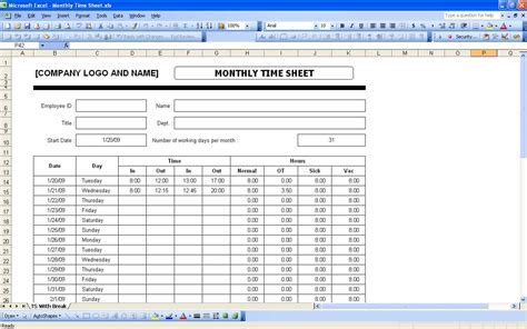 Time Sheets Excel Templates