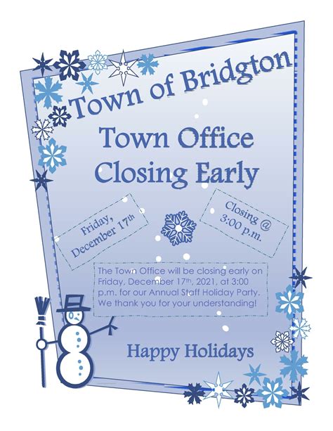 Reminder Town Office Closing Early Friday 1217 Town Of Bridgton Maine