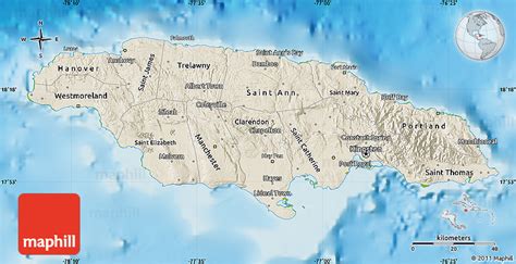 Shaded Relief Map Of Jamaica Physical Outside