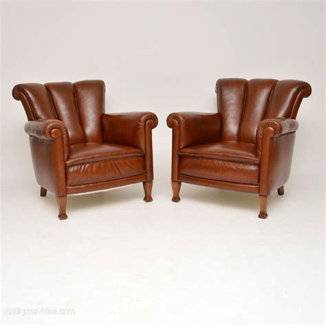 Pair of antique leather wing back armchairs. Pair Of Antique Swedish Leather Armchairs | Leather ...