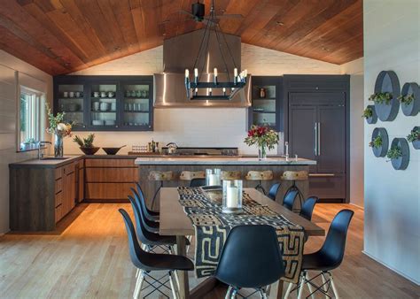 Rustic Modern Kitchen And Dining Room With Midcentury Modern