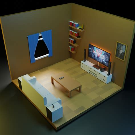 Shushanto Chowdhury Low Poly Isometric Living Room