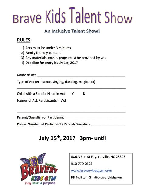 Talent Show Sign Up Sheet