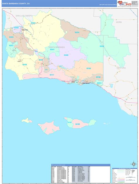Santa Barbara County Ca Wall Map Color Cast Style By Marketmaps
