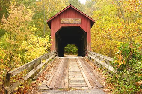 Bean Blossom Covered Bridge In The Fall By Harrietsfriend