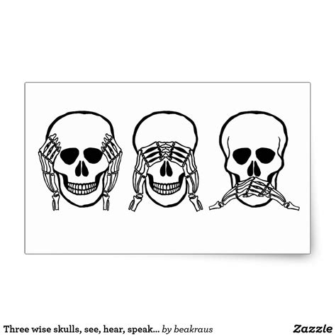 three wise skulls see hear speak no evil rectangular sticker drawings with meaning evil
