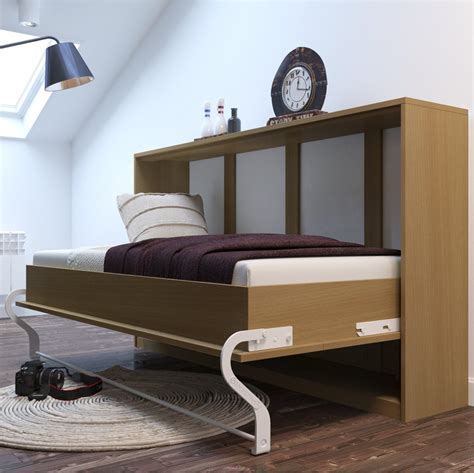 Bed 90 X 200 Cm Horizontal Beech Cabinet Folding Wall Bed Uk