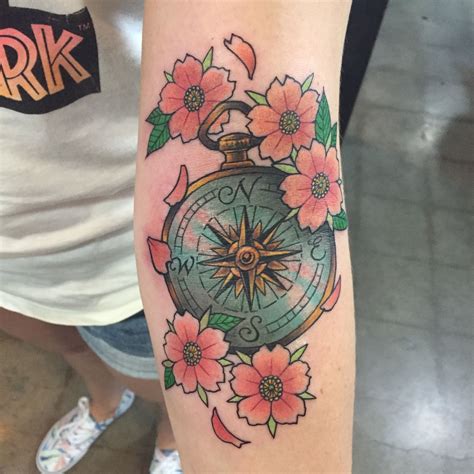 Compass With Flowers Arm Tattoo By Kyle Ward Kyledubb Phoenix Arizona Tattoos Arm Tattoo