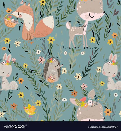 Seamless Pattern With Cute Animals Royalty Free Vector Image