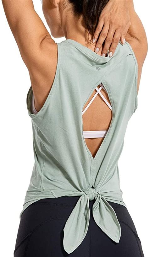 Crz Yoga Womens Pima Cotton Workout Sleeveless Shirts Round Neck Yoga