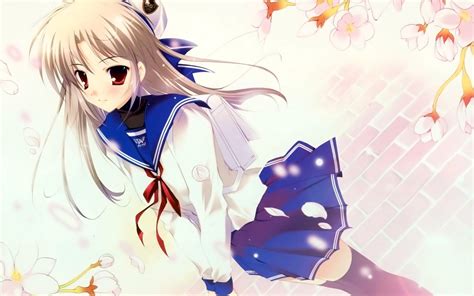 Female Wearing Blue And White Long Sleeved School Uniform Anime