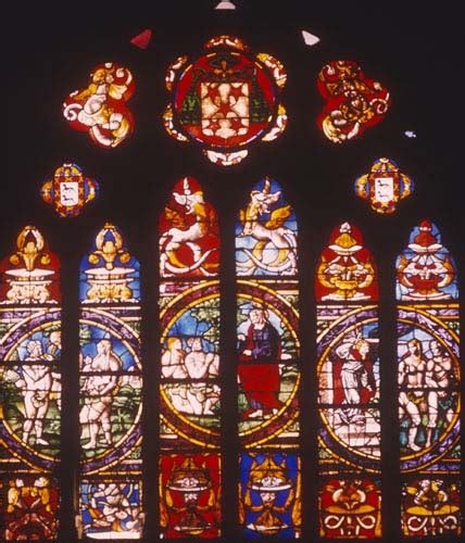 Adam and Eve, 15th century stained glass, Toledo Cathedral ...