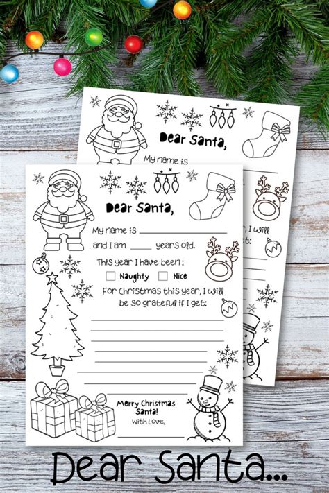 Letter To Santa Coloring Page Instant Download Printable Etsy Santa
