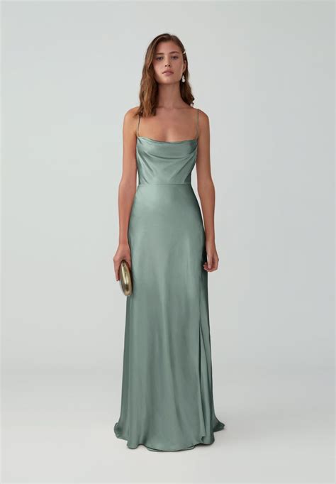 Strappy Draped Gown Matte Satinsage Green In 2021 Strapless Silk