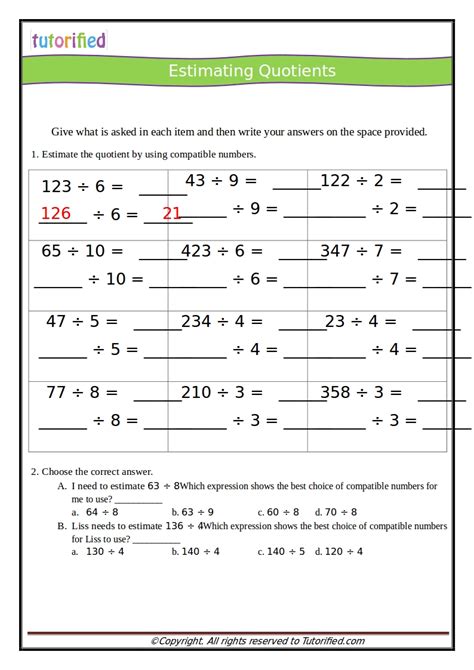 Estimating Quotients Worksheets With Answers