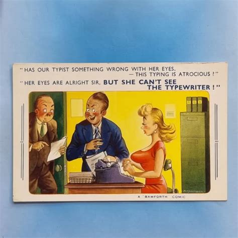 Comic Postcard 1958 Typist Blonde Boobs Cannot See Typewriter Office Bamforth £595 Picclick Uk
