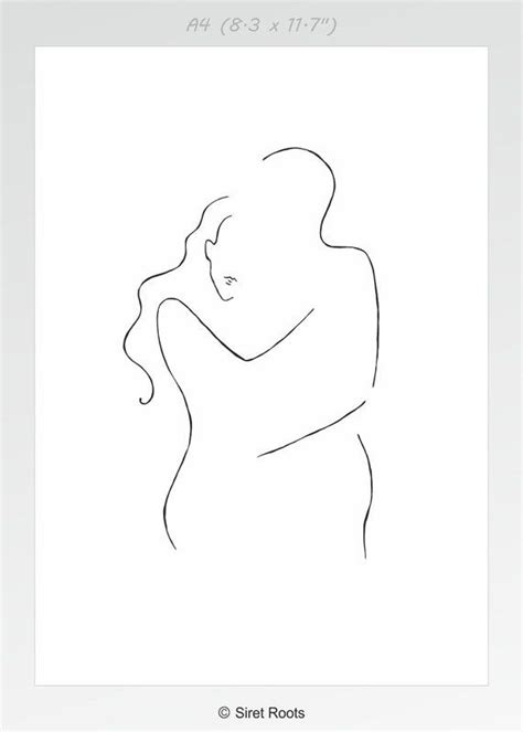 Minimalist Line Art Romantic Couple Drawing Love Etsy Couple