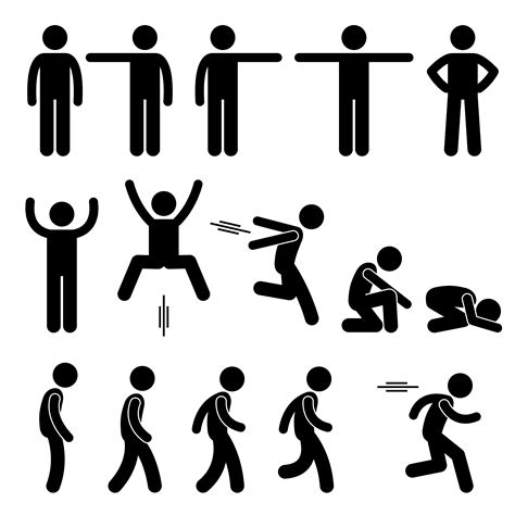 Human Action Poses Postures Stick Figure Pictogram Icons 349911 Vector
