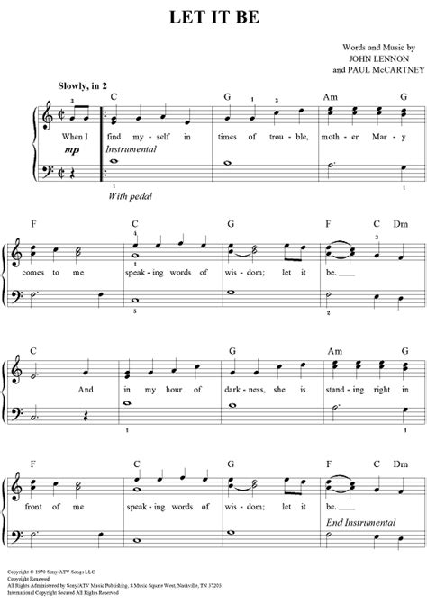 Let It Be Piano Sheet Music Letters Popular Piano Sheet Music Easy
