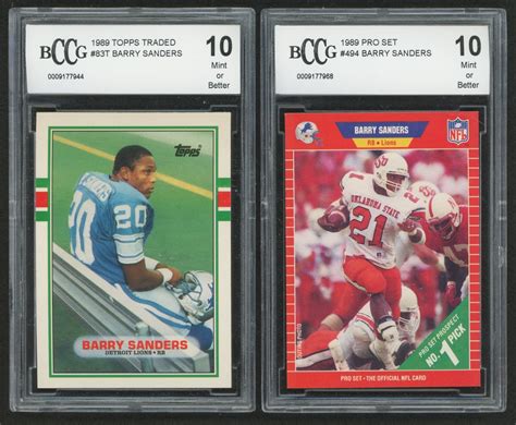 Barry sanders rookie cards have held up really well in popularity over the years since his retirement after the 1998 season. Lot of (2) BCCG 10 Barry Sanders Football Cards with 1989 Topps Traded #83T RC, 1989 Pro Set ...