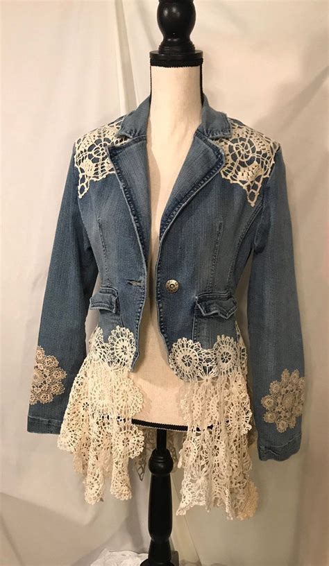 the avonlea jacket upcycled clothing denim jacket embellished with vintage lace and french