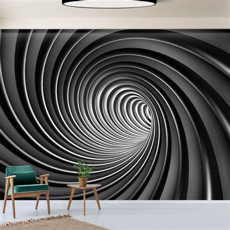 Black And White Spiral Lines Swirl 3d Custom Wall Mural