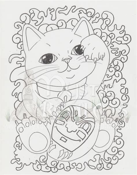 Lucky Cat Maneki Neko Cat Coloring Page Cat Art Tabby Etsy