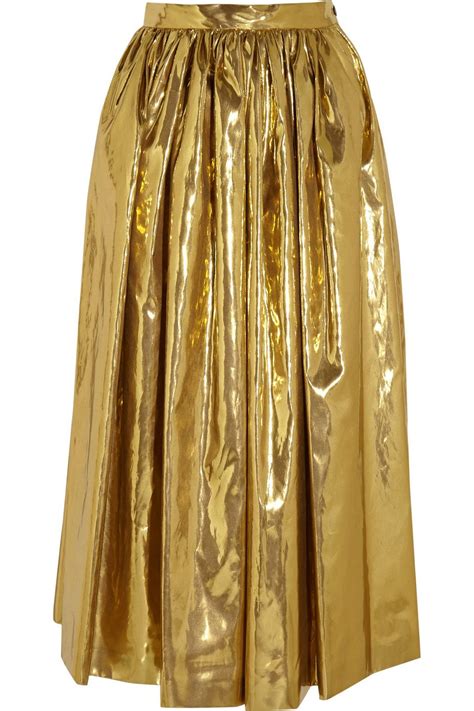 Msgm Pleated Lamé Midi Skirt In Gold Metallic Lyst