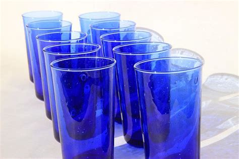 Cobalt Blue Juice Glass Set Cobalt Blue Glassware 10 Retro Etsy Blue Glassware Blue Glasses