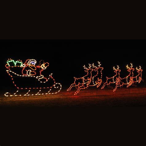 Animated Led Santa Sleigh And 5 Reindeer Display 30 W