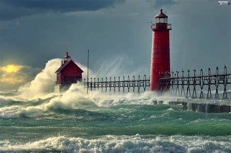 Sea Storm Waves Lighthouse Beautiful Views Wallpapers 2560x1700