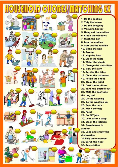 Household Chores New Matching English Esl Worksheets For Distance