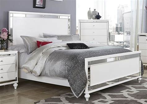 Abbyson chateau mirrored tufted 4 piece bedroom set. GLITZY 4 PC WHITE MIRRORED KING BED N/S DRESSER & MIRROR ...