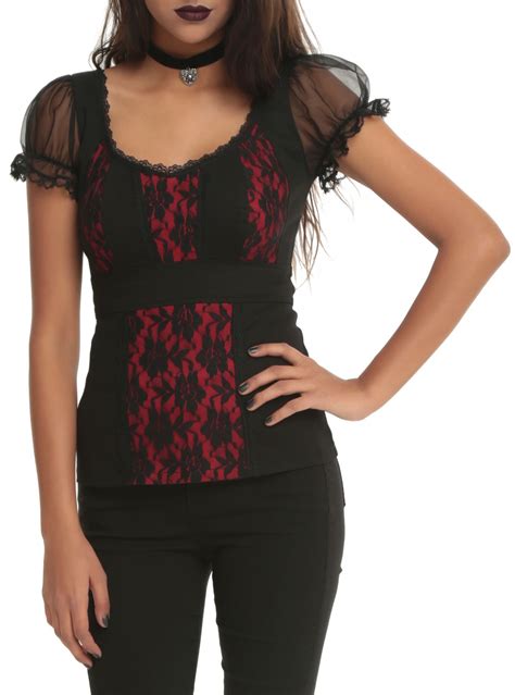 Royal Bones Black And Red Lace Top Hot Topic High Fashion Womens