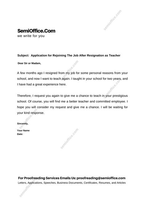 Application For Rejoining As A Teacher In School Semiofficecom