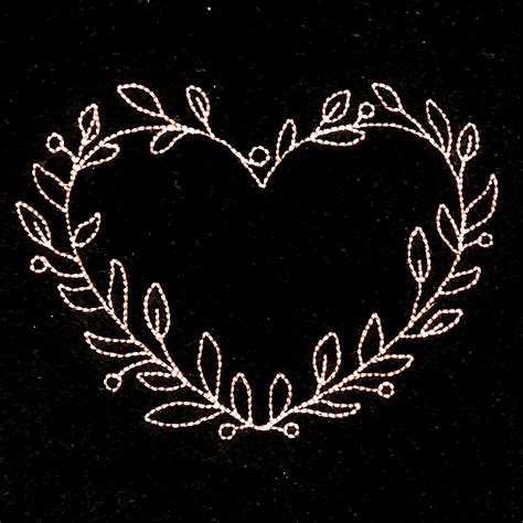 Simple Heart Wreath With Leaves And Berries Embroidery Design Machine
