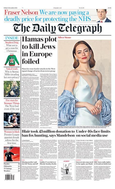 Daily Telegraph Front Page 15th Of December 2023 Tomorrows Papers Today