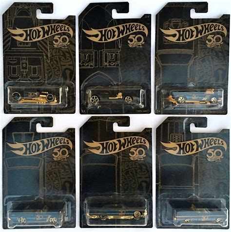 2018 Hot Wheels 50th Anniversary Black Gold Limited Edition Set Of 6