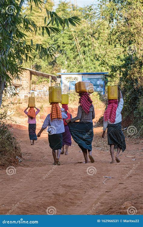 Burmese Women Carrying Water Editorial Photo Image Of Rural Women