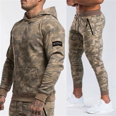 Camo Hoodies Sets Men Casual Sweatshirt Camouflage Joggers Sweatpants