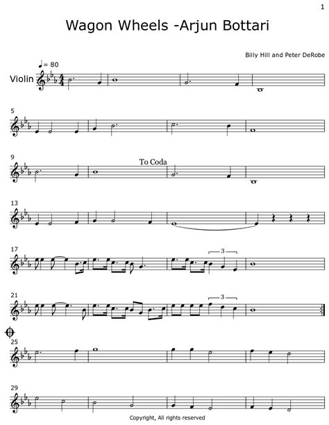 Wagon Wheels Arjun Bottari Sheet Music For Violin