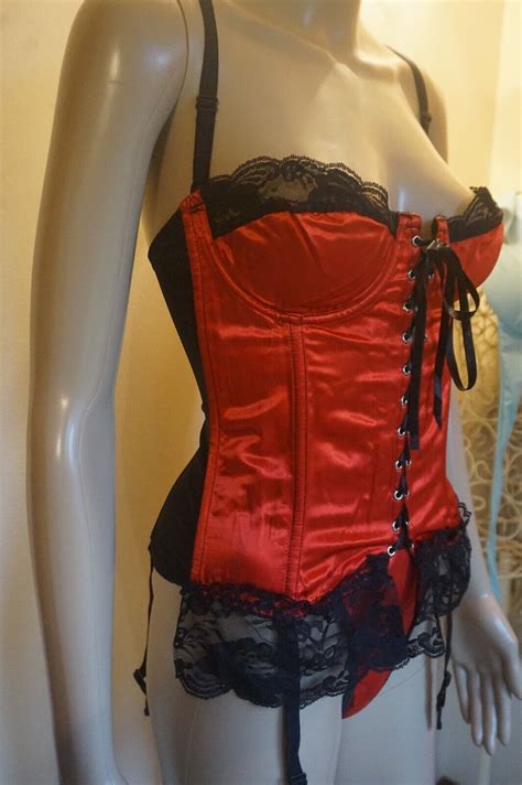 Classified Sunburst Satin Corset Basque Suspenders Matching Thong Black