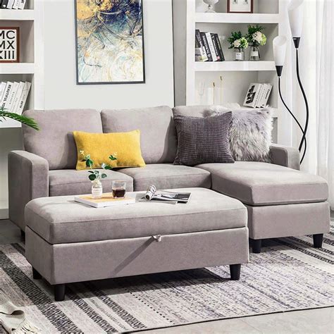 Honbay Grey Sectional Couch With Ottoman Convertible L Shaped Chaise