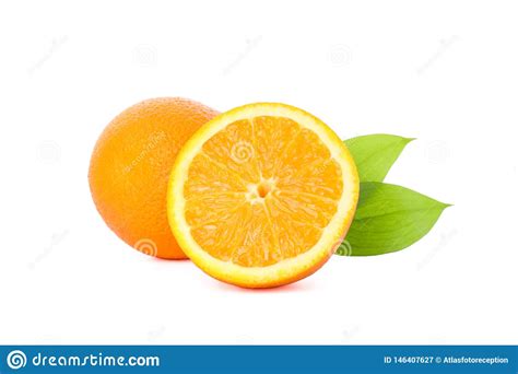Ripe Oranges With Leaves Isolated On White Background Stock Image