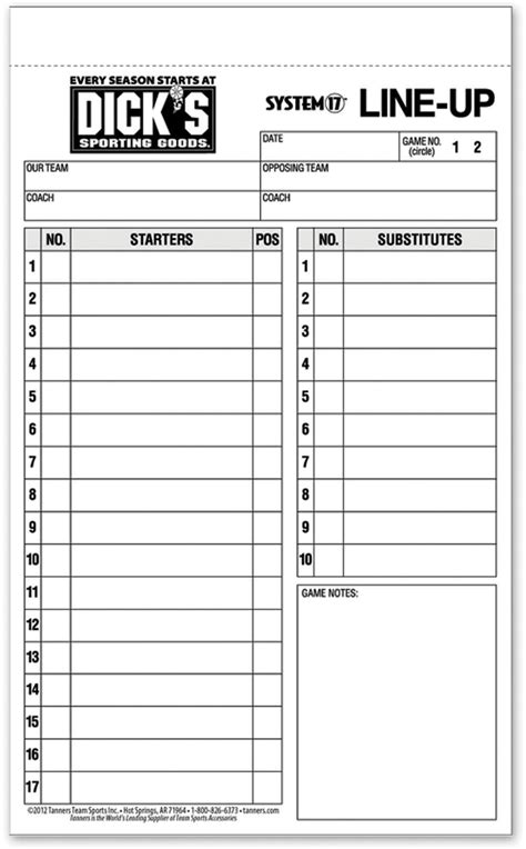 Printable Softball Lineup Card
