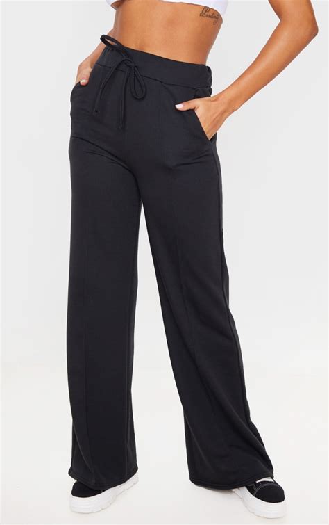 Black Wide Leg Jogger Trousers Prettylittlething Usa