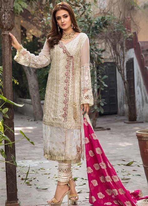 White Wedding Dress Pakistani Chiffon Collection Pakistani Designer Suits Pakistani Outfits