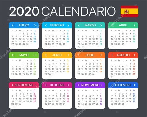 Ilustracion De Calendario 2020 Ilustracion Vectorial Version En Espanol